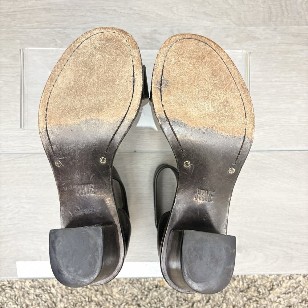 Frye Brielle Black Leather Ankle Strap Block Heel Sandals Size 6 - Picture 14 of 14